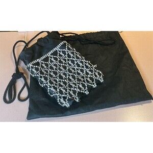 Saint Laurent YSL Crystal Embellished Drawstring Mini Pouch Bag Black